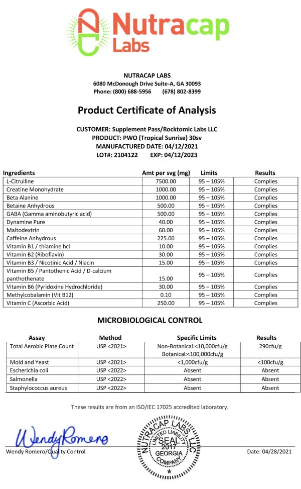 Cert. of Analysis